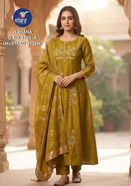 Iksana By Vitara Mul Chanderi Embroidery Kurtis Set Size Combo